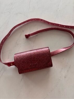 Melissa Pink Glitter Belt Bag Fanny Pack Hook Closure Adjustable Strap Women